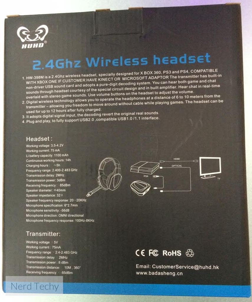 HUHD HW-398M Wireless Gaming Headset box back