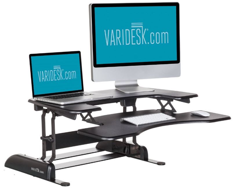 Pro Plus 36 Height Adjustable Standing Desk Butcher Block VARIDESK Stand Up Desk for Dual Monitors 