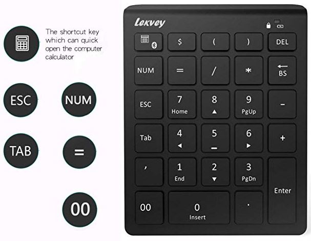 Lekvey Portable Wireless Bluetooth 28-Key Numeric Keypad