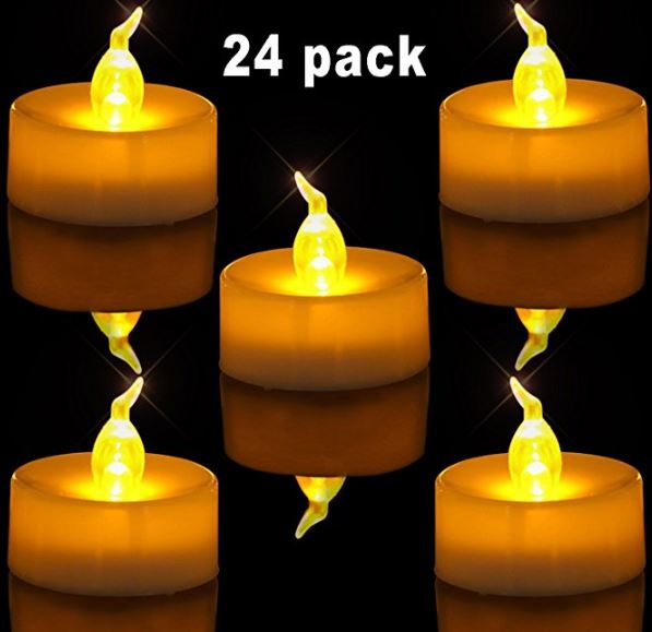 Unscented Tealights Battery Operated Fake Candles Flameless LED Tea Lights Candles,Realistic Bright Flameless LED Tea Light Candles,Flickering Warm Yellow Eleanore Tea Lights Pack of 24