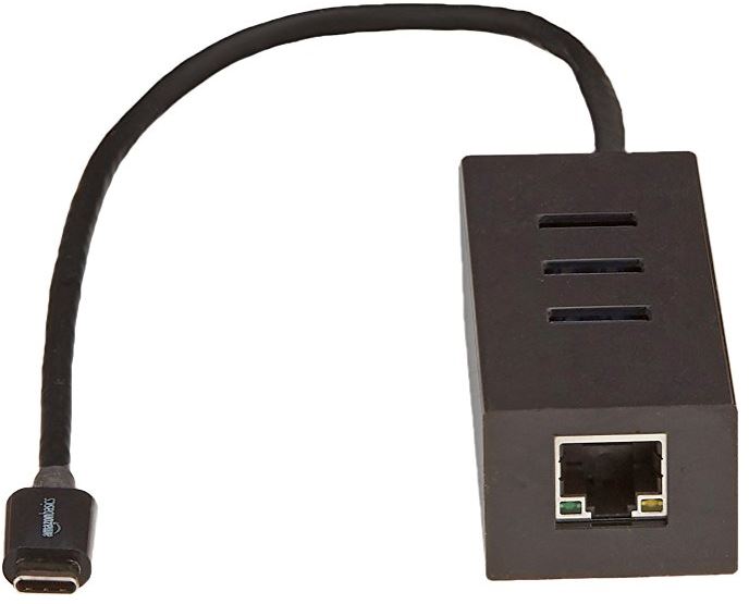 AmazonBasics USB Type-C to 3 Port USB Hub with Ethernet Adapter