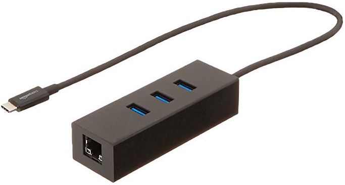 AmazonBasics USB Type-C to 3 Port USB Hub with Ethernet Adapter