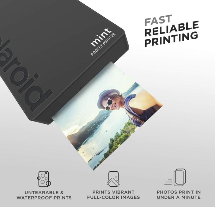Polaroid Mint Pocket Instant Printer Basic Bundle + Deluxe Pouch Paper 20 Sheets Black 