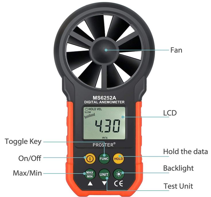 GUOCAO High Precision High Precision Handheld Anemometer Digital Wind Anemometer Anemometer Instrument MCH-9830F Home Improvement Electrical Anemometer 