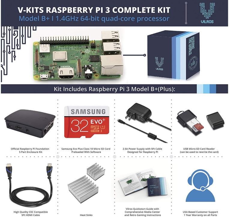 Vilros V-Kits Raspberry Pi 3 Model B plus Complete Starter Kit