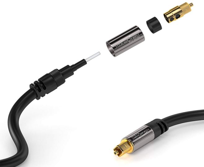 35 Feet with Metal Connectors and Braided Jacket Toslink Optical Cable, Digital Optical Audio Cable Cable Matters Toslink Cable 