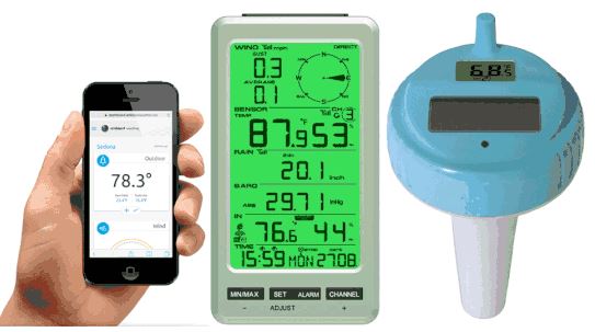 Ambient Weather WS-25 Wireless 8-Channel Floating Pool and Spa Thermometer with Indoor Temperature and Humidity 