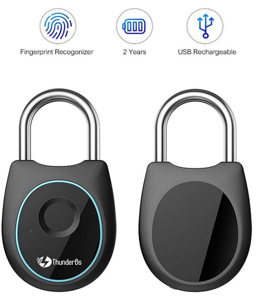 Fingerprint Padlock,Bluetooth Lock Keyless Touch Fingerprint Access Security Fingerprint Lock Smart Padlock IP54 Waterproof USB Rechargeable Fingerprint Padlock for Bag Luggage Cabinet Gym Locker