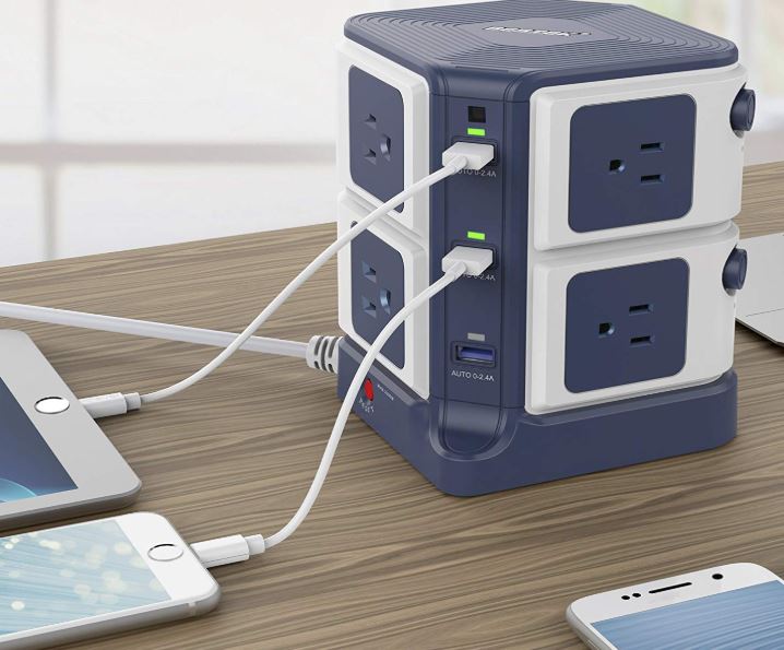 BESTEK Wireless Charger Desktop Power Strip with 8 Outlets and 3 USB Ports