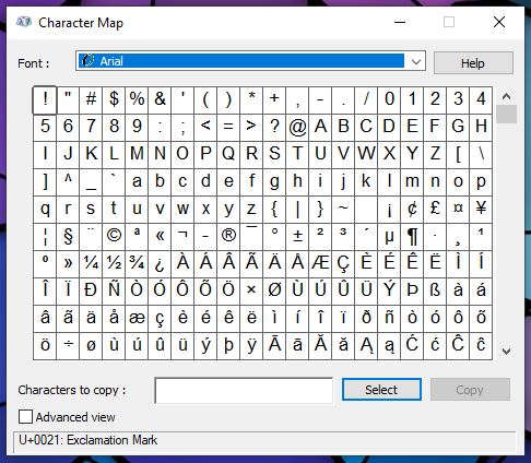 windows character map