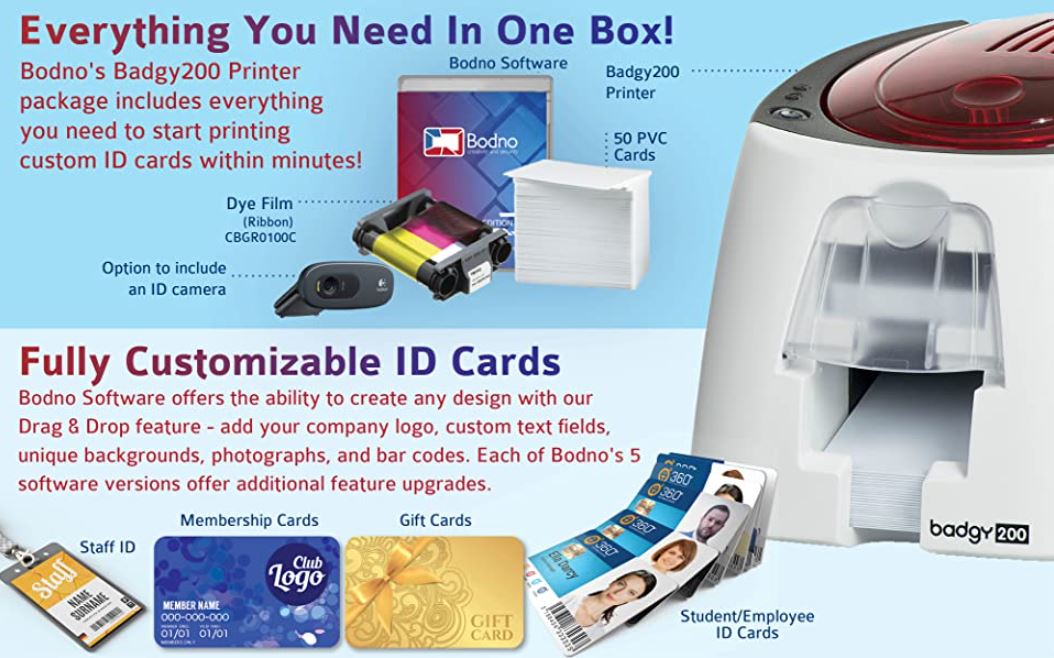 ID Maker Apex 2 Sided Card Printer Machine & Supply Kit for Badge Printing  - Print Professional Quality Identification Badges - IDMaker Software