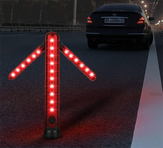 STP Emergency LED Road Flares, 3 Separate Lighting Modes, Battery-Powered (2-Pack)