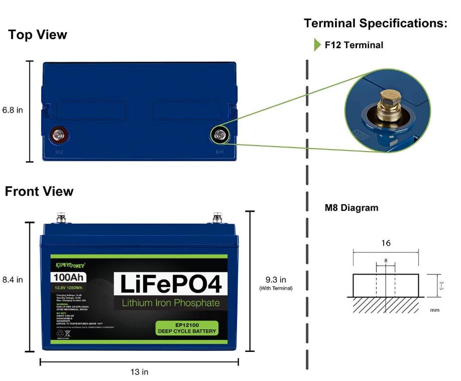 ExpertPower 12V 100Ah LiFePO4 锂电池