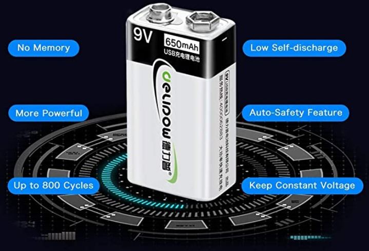 Delipow 9V Rechargeable Battery Pack