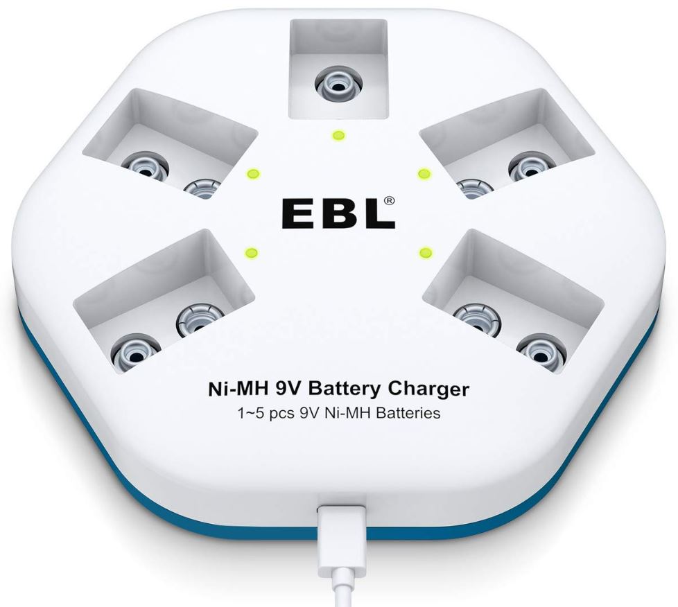 EBL 9v 5-Pack Batteries with Charger