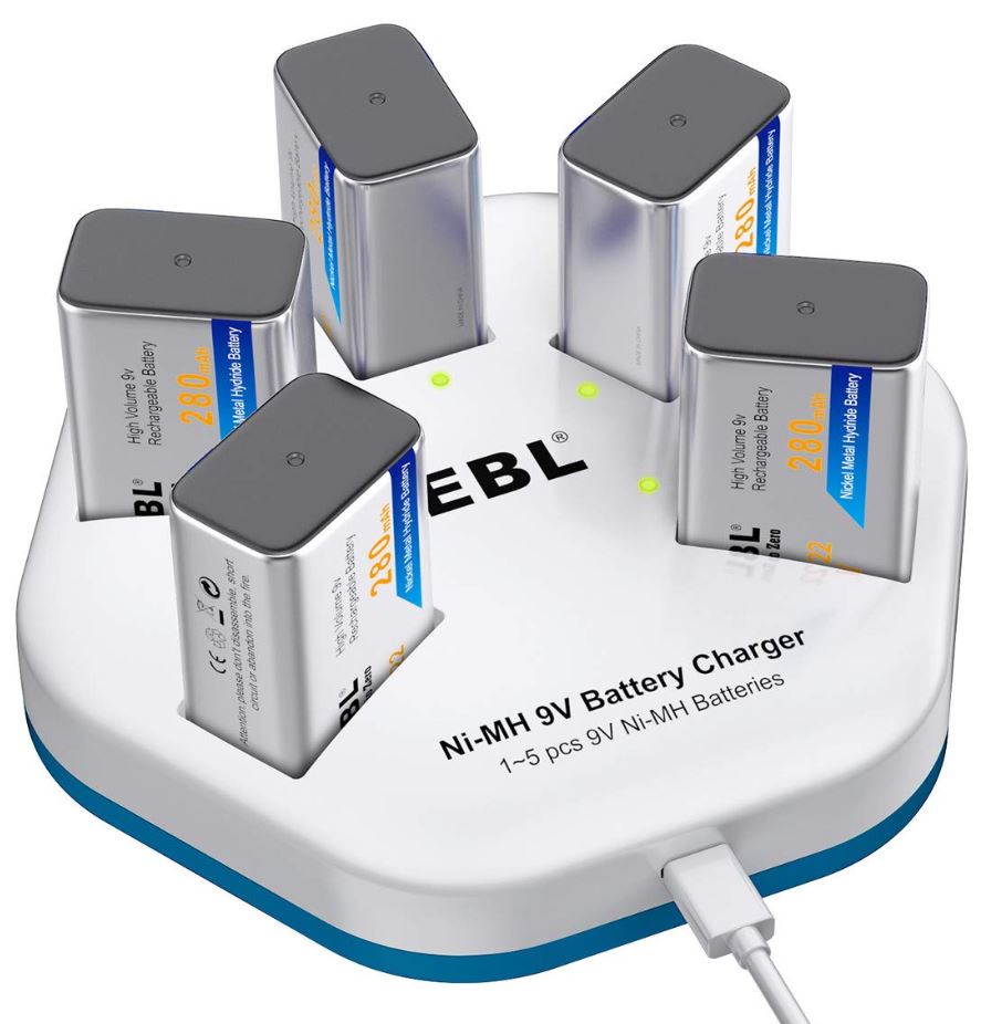 EBL 9v 5-Pack Batteries with Charger