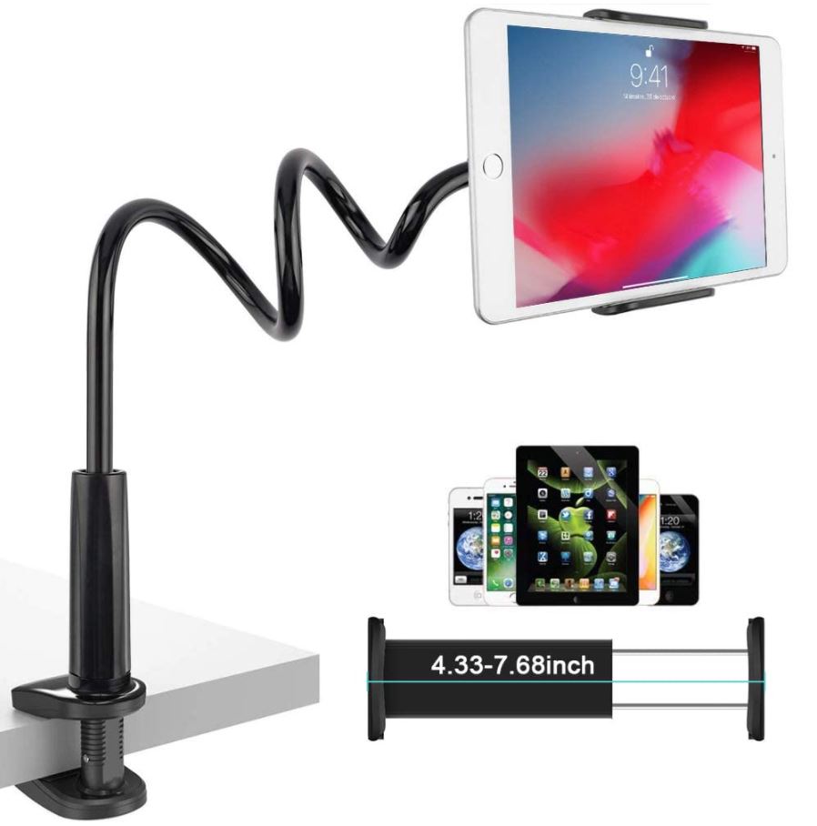White Adjustable & Detachable Mount Holder with Bracket for 4-10.6 Inches CHANG Gooseneck Tablet Holder Tablet/Phone Holder 32 Inches/80 cm Overall Length Apple or Android Devices