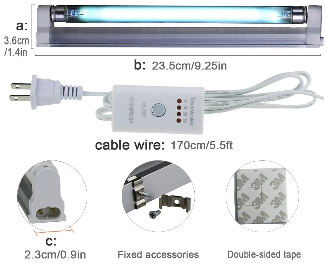 Coospider UV Lamp With 5ft Cord and Plug