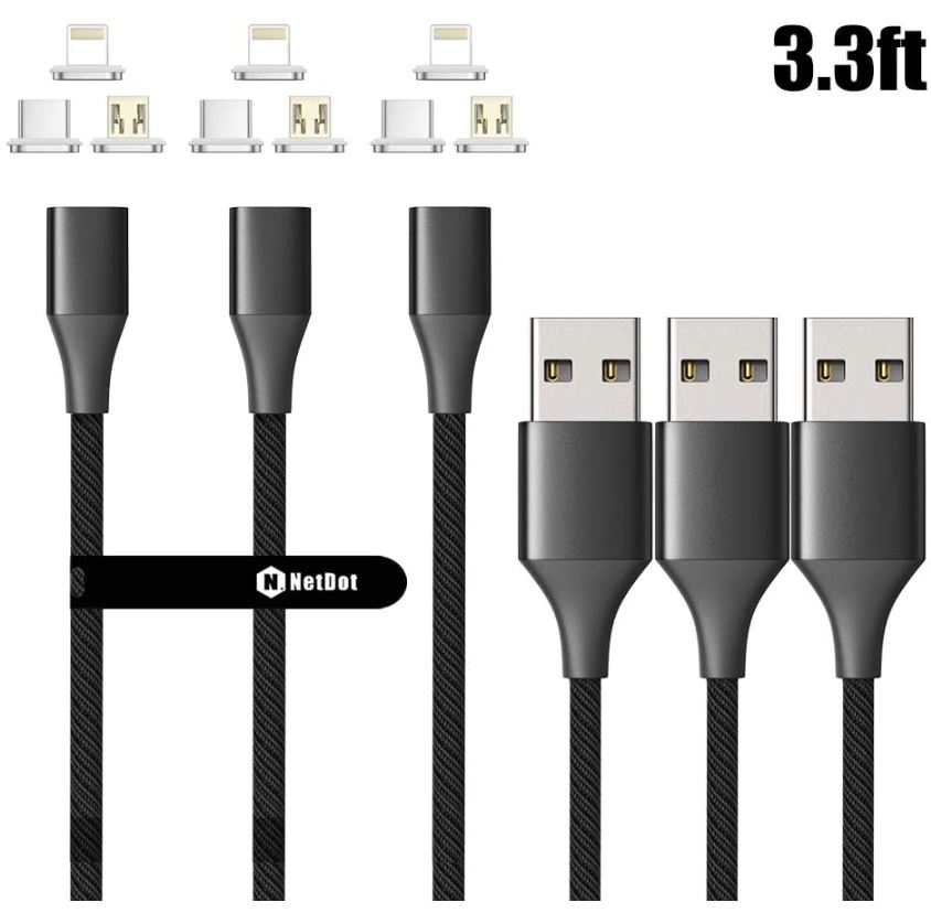 Black USB C Magnetic Charging Cable MOTJERNA 360 Magnetic Type C Nylon Braided Phone Charging Cord Charger Cable with Type C Tips 6.6 FT L Shape Cable Universal Charger Adapter for Samsung iPhone 