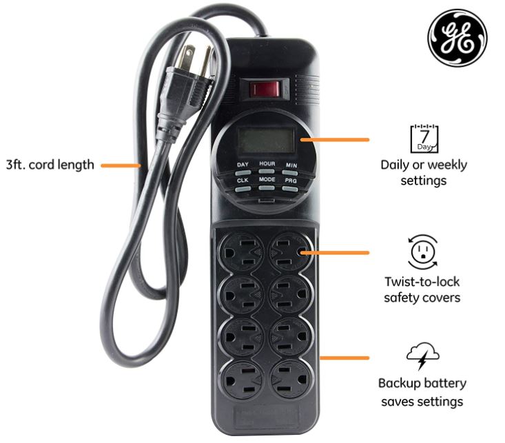 GE 7-Day Programmable Power Strip With Digital Timer