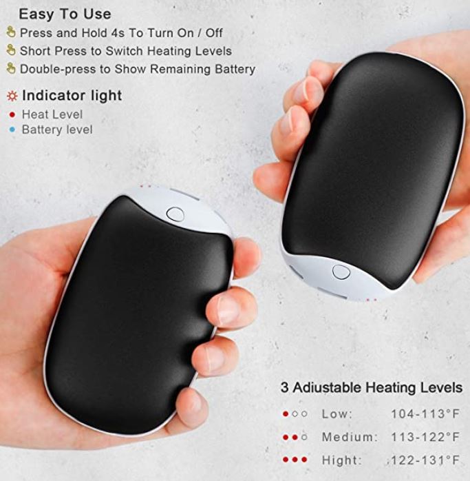 Aedcbaide Hand Warmer Rechargeable Hand Warmers with LED Portable USB 10000Mah P 