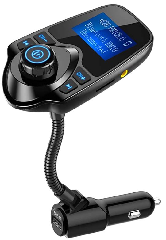 Bluetooth FM Transmitter for Car Blue Ambient Ring Light Wireless Radio 