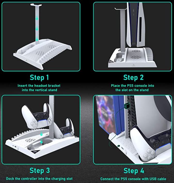  NexiGo PS5 Accessories Cooling Stand with LED Lighting Fans and  Dual Controller Charger Station for Playstation 5 Console, Upgraded  Multifunctional Stand with Charging Dock, 10 Game Slots, White : Video Games