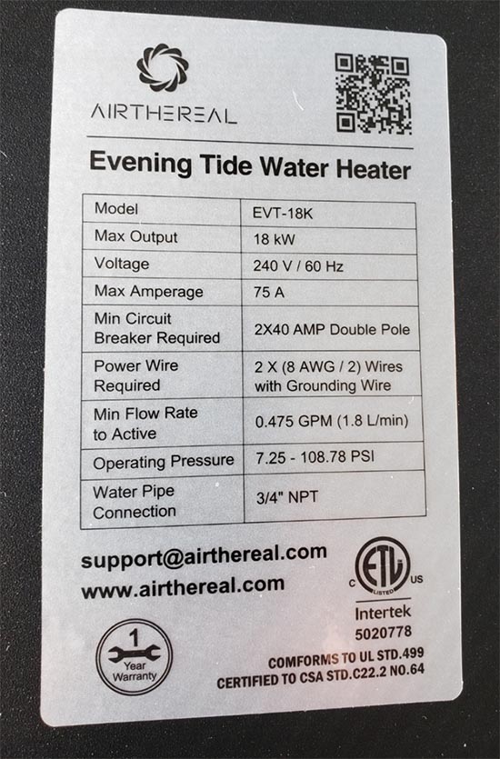 Airthereal Evening Tide Electric Tankless Water Heater