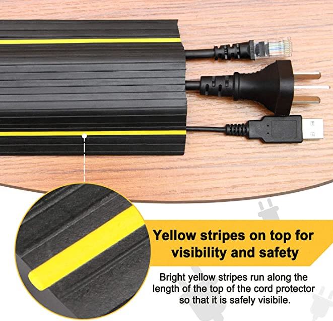 Floor Cord Protector 6.5 FT Black PVC Heavy Duty 3 Channel Raceway to Cover  and Conceal