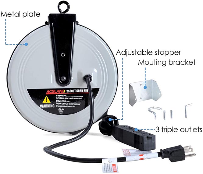 Aceland Retractable Extension Cord Reel