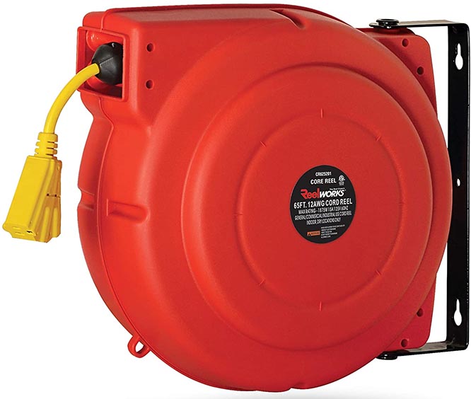Ceiling or Wall Mount Red and Black 16 Gauge CopperPeak 30 ft Retractable Extension Cord Reel 