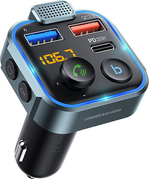 UNBREAKcable Bluetooth 5.0 FM Transmitter for Car