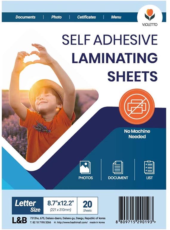 Everest Self Adhesive Laminating Sheets, Single Sided, Waterproof,  Non-Toxic Material, PVC Free, 9 x 12 Inches, 60 Clear Self Seal Laminating  Sheets, Letter Siz…