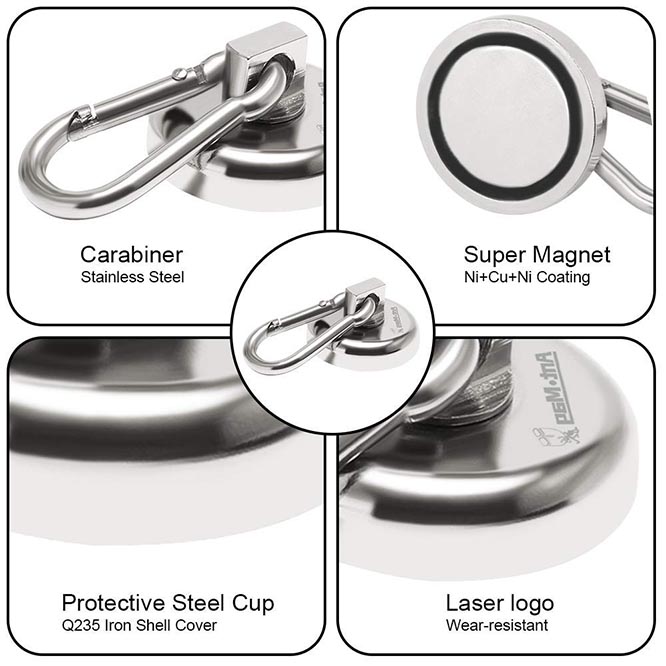 Pack of 2,Silver MHDMAG Magnetic Hooks 140lbs Carabiner Magnet Hooks Heavy Duty with Rare Earth Neodymium for Cruise,Grill,Home,Kitchen,Refrigerator,Workplace,Garage and Outdoor Hanging