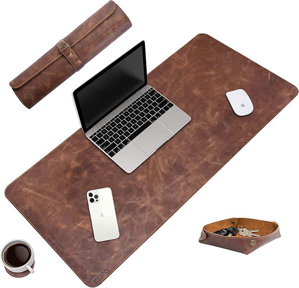 CENNBIE Leather Desk mat,47.2x19.6 Extended Leather Gaming Mouse Pad/Mat,  Large Office Writing Desk Computer Leather Mat Mousepad,Waterproof (Brown)