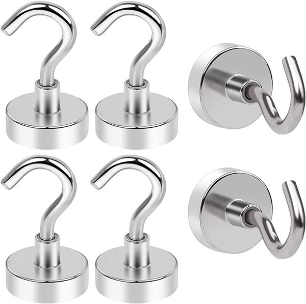 LEFUYAN Swivel Magnetic Hooks Heavy Duty Neodymium Magnet Hooks 4 pcs with Scratch Proof Stickers for Home Refrigerator Kitchen 