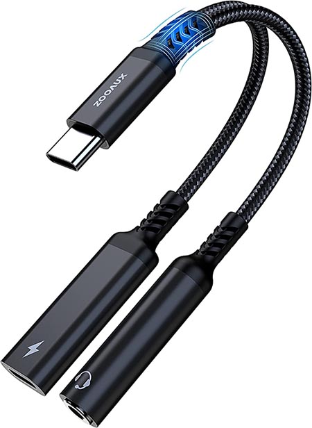 ZOOAUX USB-C to 3.5mm Headphone and Charger Adapter