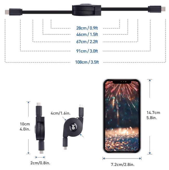 Cable Matters Short Retractable USB-C Cable