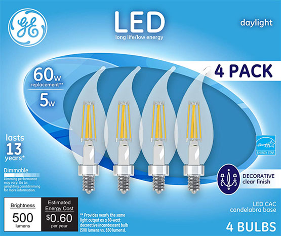 GE Relax HD Bent Tip Chandelier LED Light Bulbs