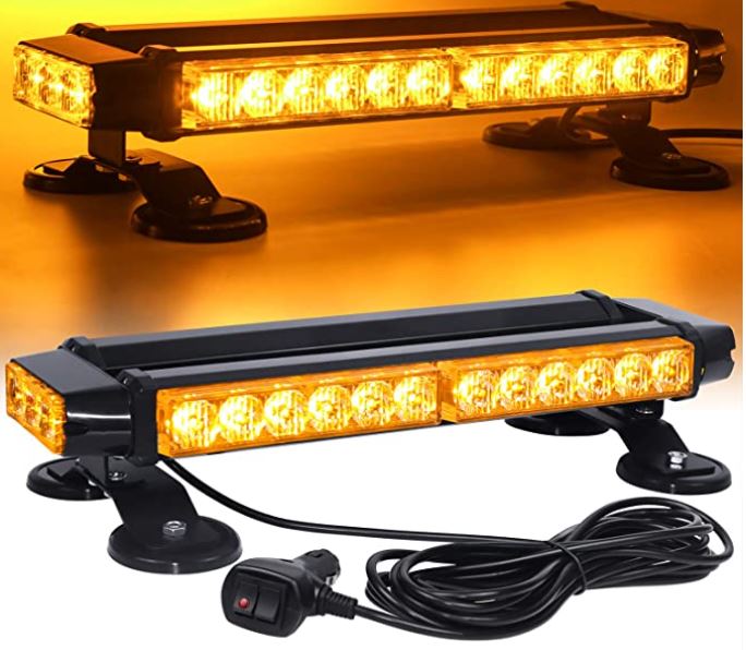 Strong Magnetic Emergency Strobe Amber LED Mini Light Bar WOWTOU 36W 12V 24V Roof Top Safety Flashing Hazard Warning Lightbar for Truck Snow Plow Tractor Construction Vehicle Pilot Car 