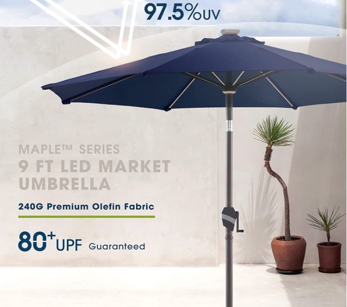 BLUU MAPLE 9 foot Olefin LED Patio Umbrella