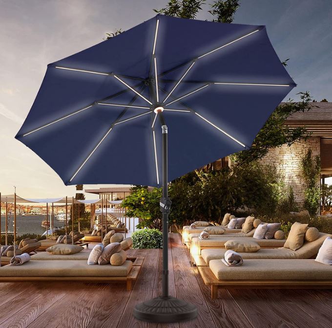 BLUU MAPLE 9 foot Olefin LED Patio Umbrella