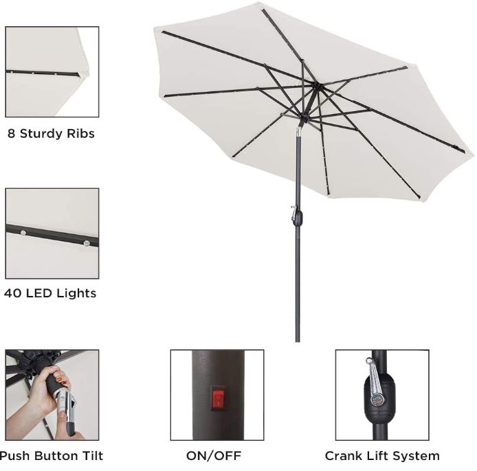 Patio Watcher 10 foot Solar LED Patio Umbrella