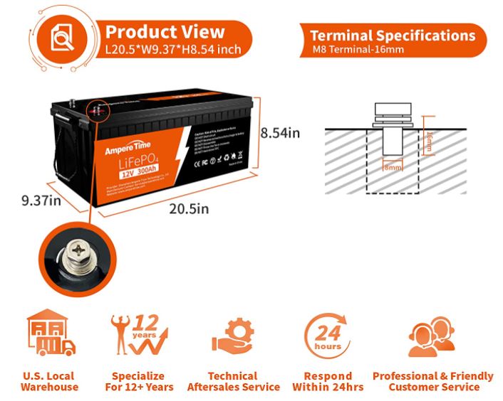 Ampere Time 12V 300Ah Lithium LiFePO4 Battery