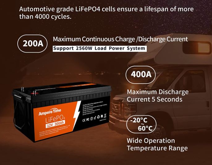 Ampere Time 12V 300Ah Lithium LiFePO4 Battery