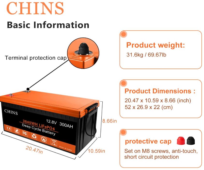 CHINS LiFePO4 Battery 12V 300Ah Lithium Battery