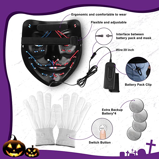 LED Purge Halloween Mask with Gloves