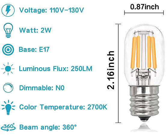 Jensense Microwave Light Bulbs Under Hood E17 LED Bulb Equivalent