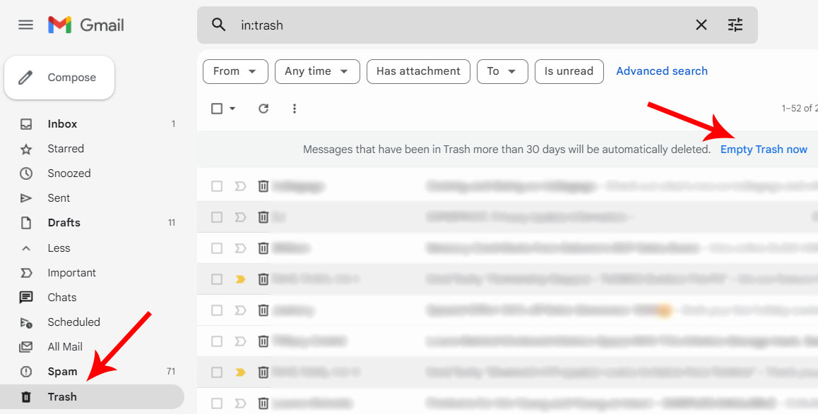 gmail trash
