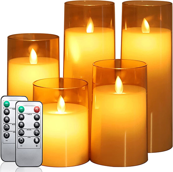 Fo32won Amber LED Flameless Pillar Candles